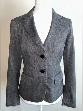 New York & Company Gray Herringbone Tailored Blazer